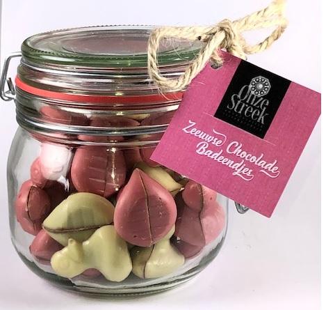 Snoeppot Zeeuwse chocolade badeendjes babyrose