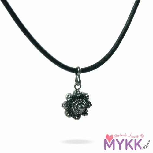 Zeeuwse knop ketting RVS & Leer zwart