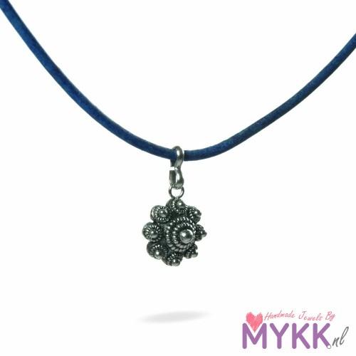 Zeeuwse knop ketting RVS & Leer donkerblauw