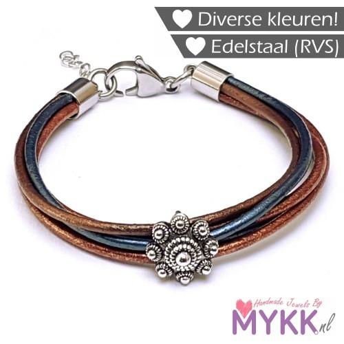 Zeeuwse knop armband RVS en leer div.kleuren