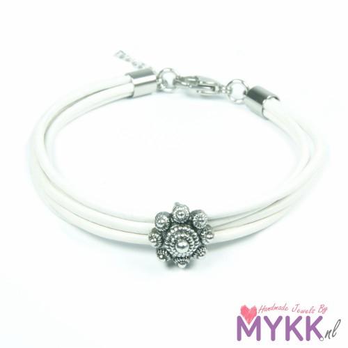 Zeeuwse knop armband RVS en leer wit