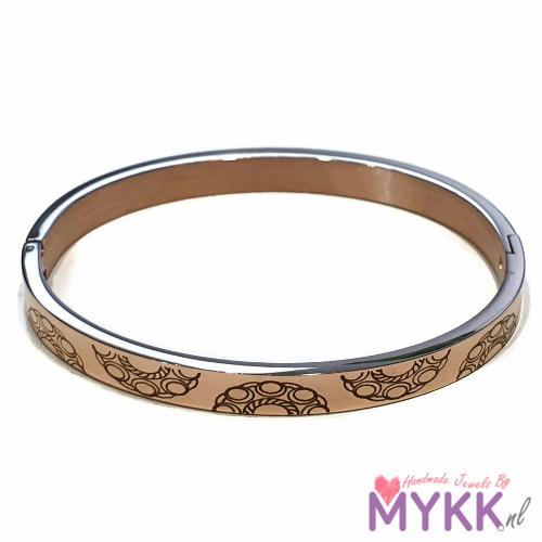RVS Zeeuwse knop slavenarmband gegraveerd roze goud