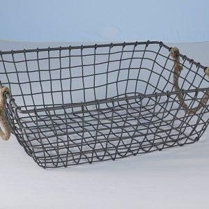 Mand Metaal rechthoek met leer 35*25*20 cm