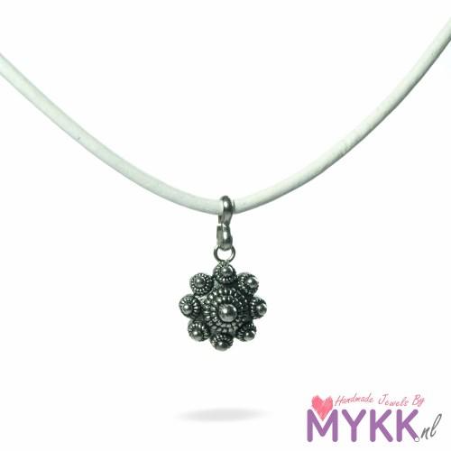 Zeeuwse knop ketting RVS & Leer wit