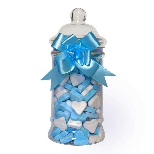 Stopfles geboorte Vruchtenhartjes blauw-wit