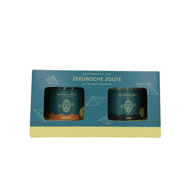 Cadeauset Zeeuwsche Zoute GEROOKT EN PUUR pot