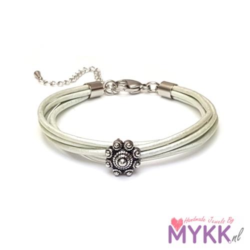 Zeeuwse knop armband RVS en leer mint