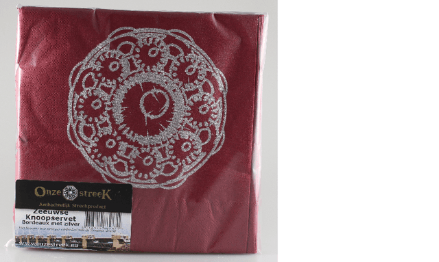 Servet  Zeeuwse Knoop Bordeaux met Zilver