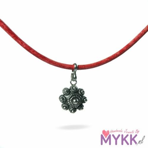 Zeeuwse knop ketting RVS & Leer rood