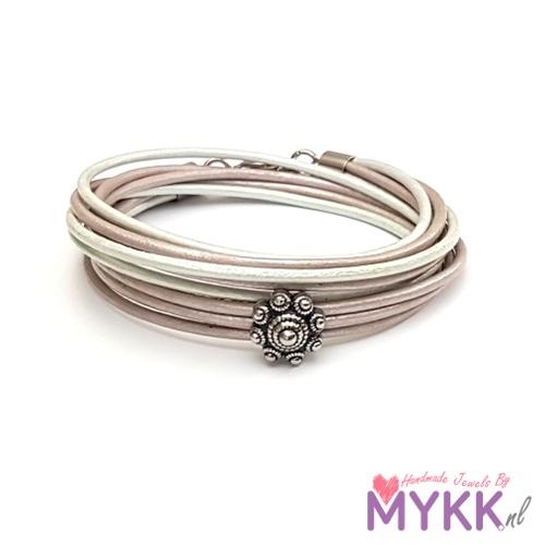 RVS Zeeuwse knop armband dubbel taupe en mint