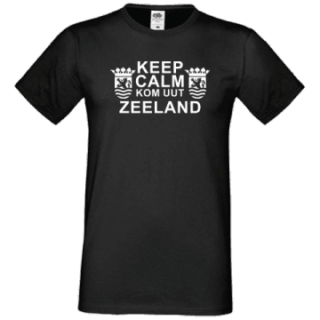 T-shirt zwart Keep calm kom uut Zeeland