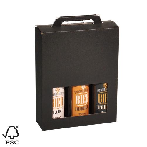 Bierdoos 3-fles Zwart Lino FSC MIX draagmodel 