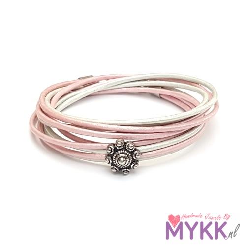 RVS Zeeuwse knop armband dubbel roze en mint