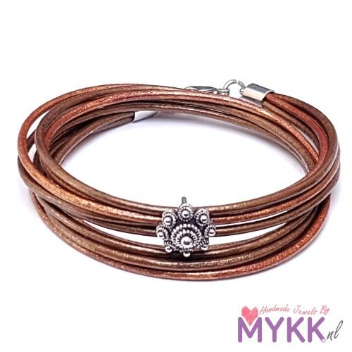 RVS Zeeuwse knop armband dubbel metallic brons